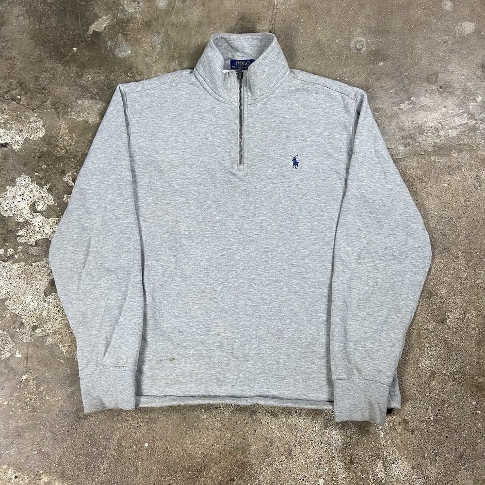Polo Ralph Lauren 1/4 Zip Sweatshirt Size Medium Gray Fleece Pullover Pony Logo